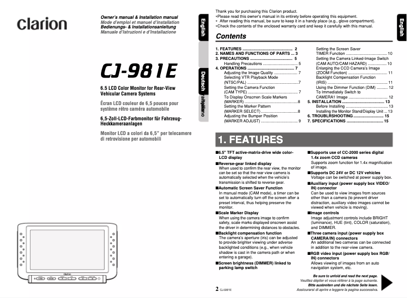 Page 1 de la notice Manuel utilisateur Clarion CJ-981E