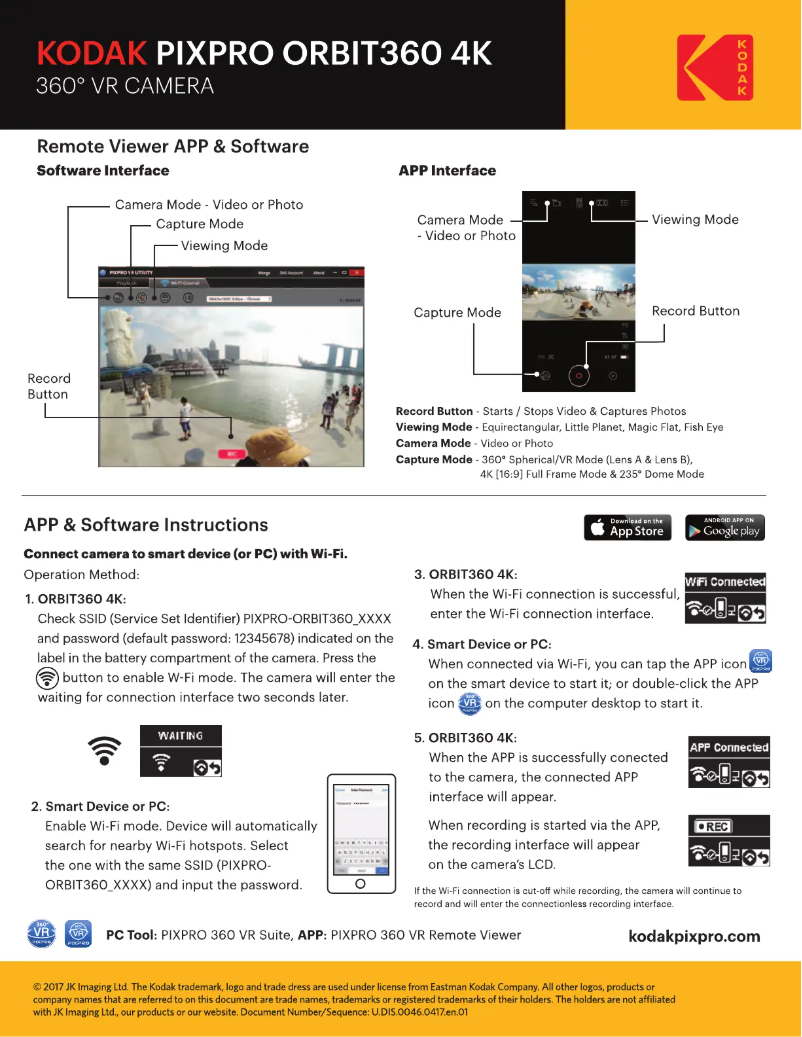 Page 1 de la notice Guide de démarrage rapide Kodak Pixpro Orbit360 4K