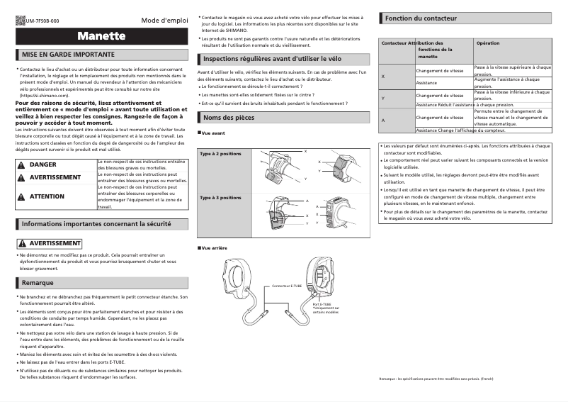 Page 1 de la notice Manuel utilisateur Shimano SW-E7000-R