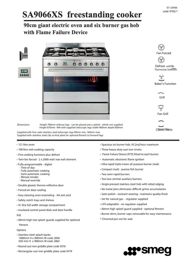 Page n°1 - Fiche technique Smeg SA9066XS