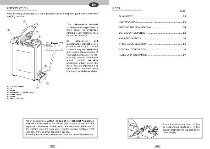 Page n°1 - Manuel utilisateur Candy LB CTT75T ES