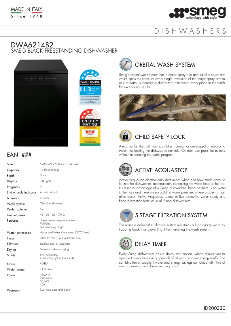 Page 1 de la notice Fiche technique Smeg DWA6214B2