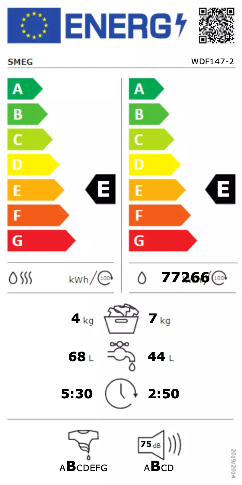 Page n°1 - Label énergétique Smeg WDF147-2