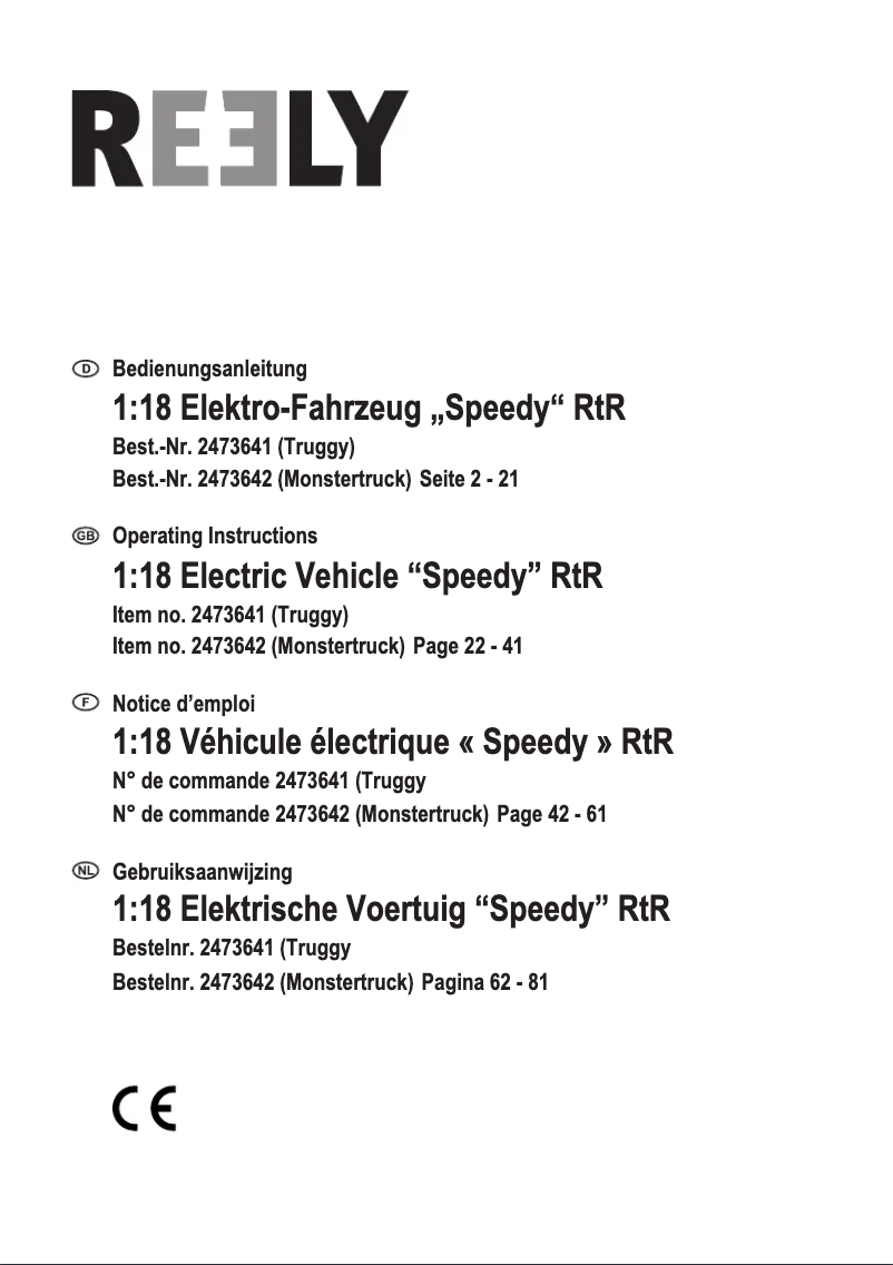 Page 1 de la notice Manuel utilisateur Reely Speedy