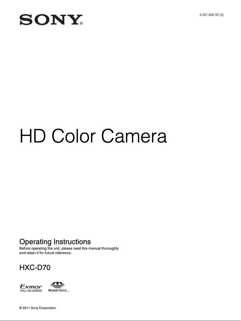 Page n°1 - Manuel utilisateur Sony HXC-D70