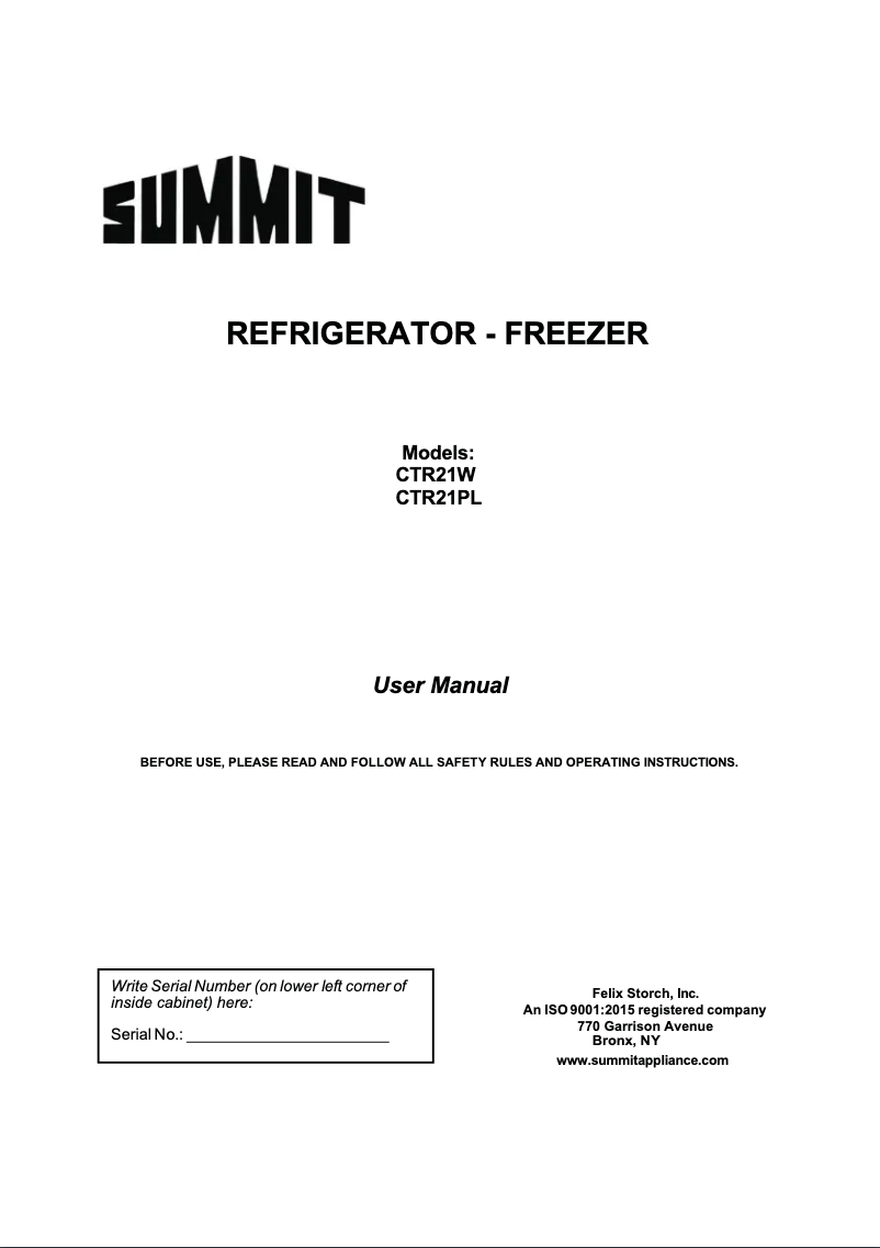 Page n°1 - Manuel utilisateur Summit CTR21PL