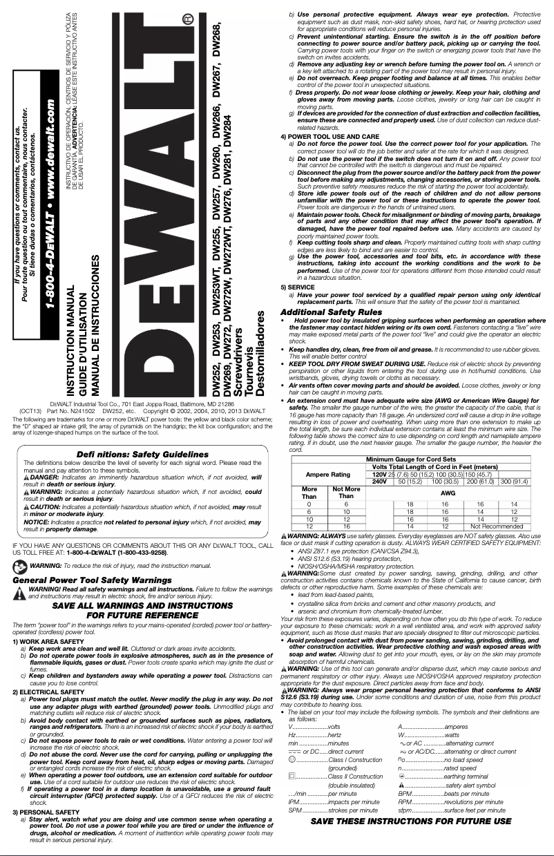 Page n°1 - Manuel utilisateur DeWalt DW257