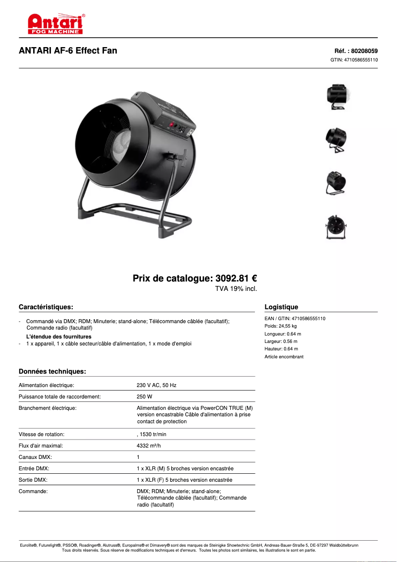 Page 1 de la notice Fiche technique Antari AF-6