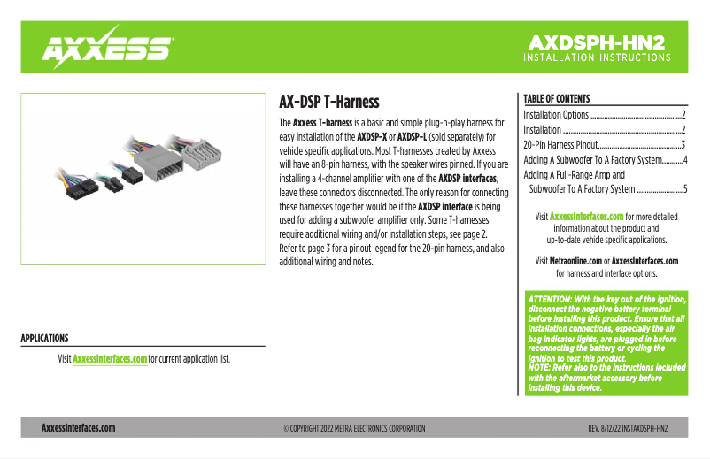 Image de la première page du manuel de l'appareil AX-DSPH-HN2