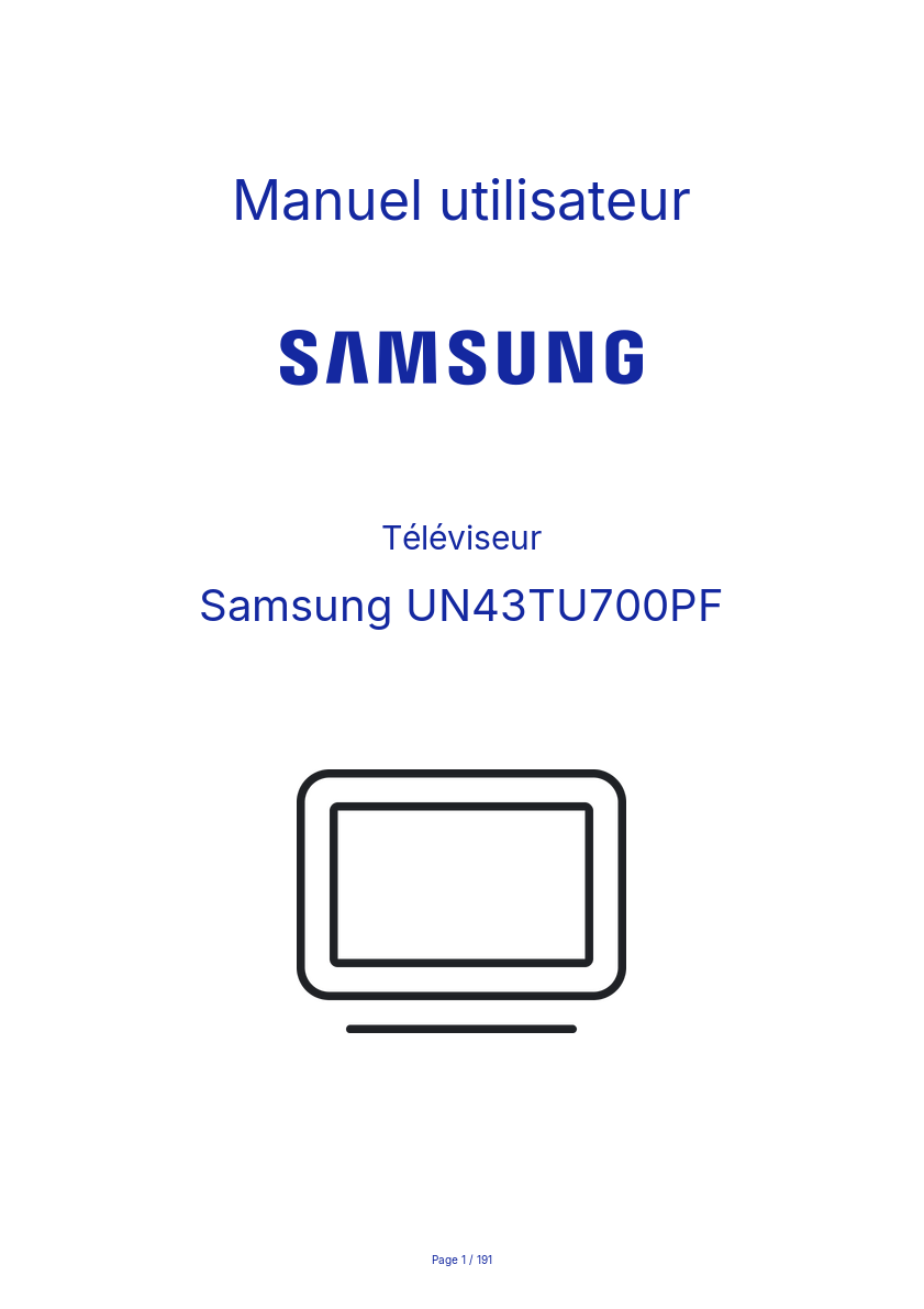 Page 1 de la notice Manuel utilisateur Samsung UN43TU700PF