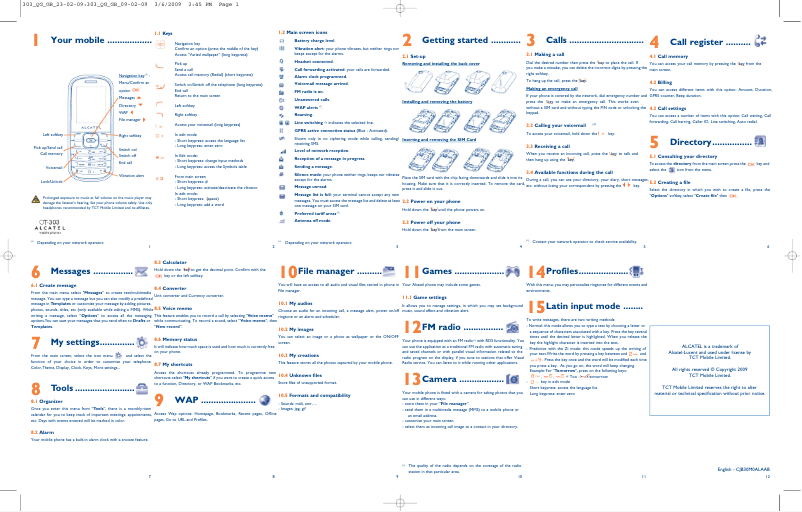 Page n°1 - Guide de démarrage rapide Alcatel One Touch 303