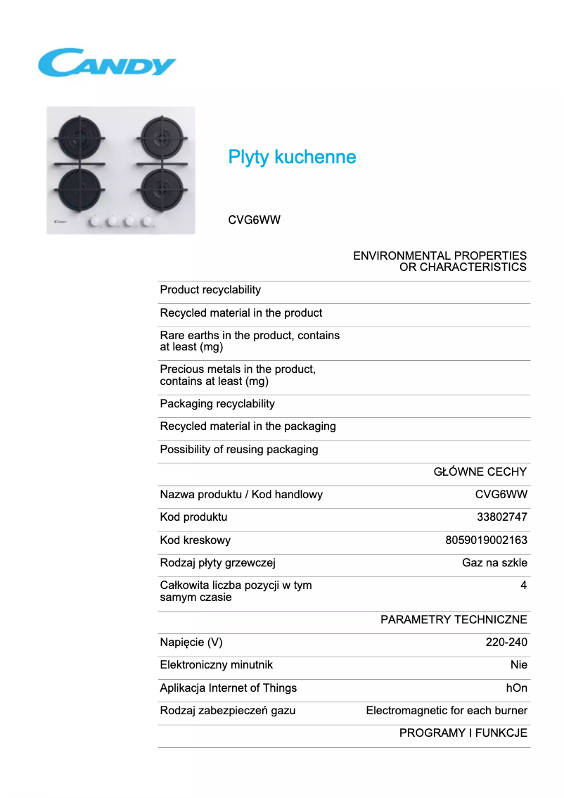 Image de la première page du manuel de l'appareil CVG6WW