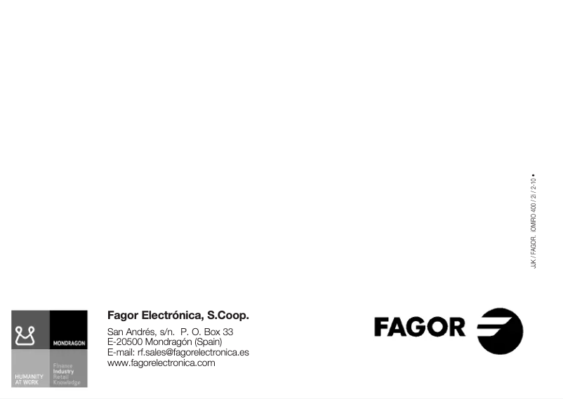 Page n°1 - Manuel utilisateur Fagor Iomiro 400