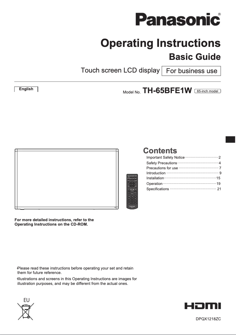 Page 1 de la notice Manuel utilisateur Panasonic TH-65BFE1W