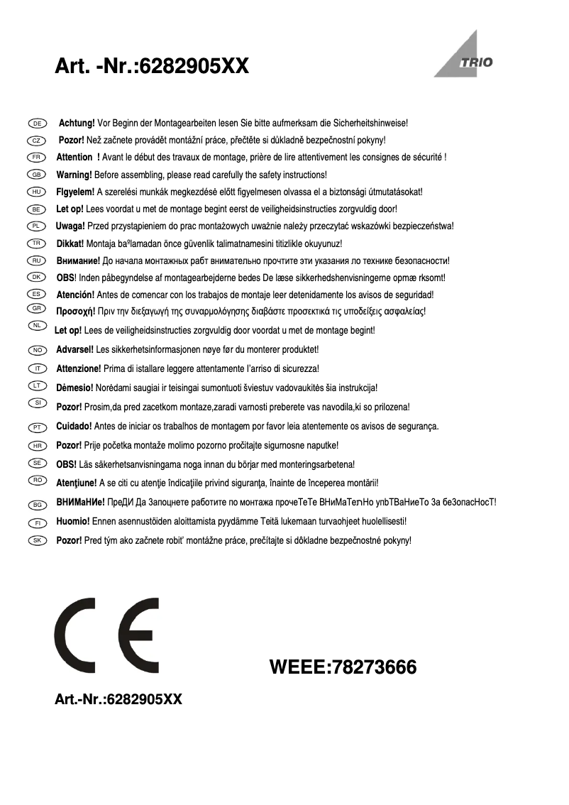 Page 1 de la notice Manuel utilisateur Trio Lighting Baloubet 628290506