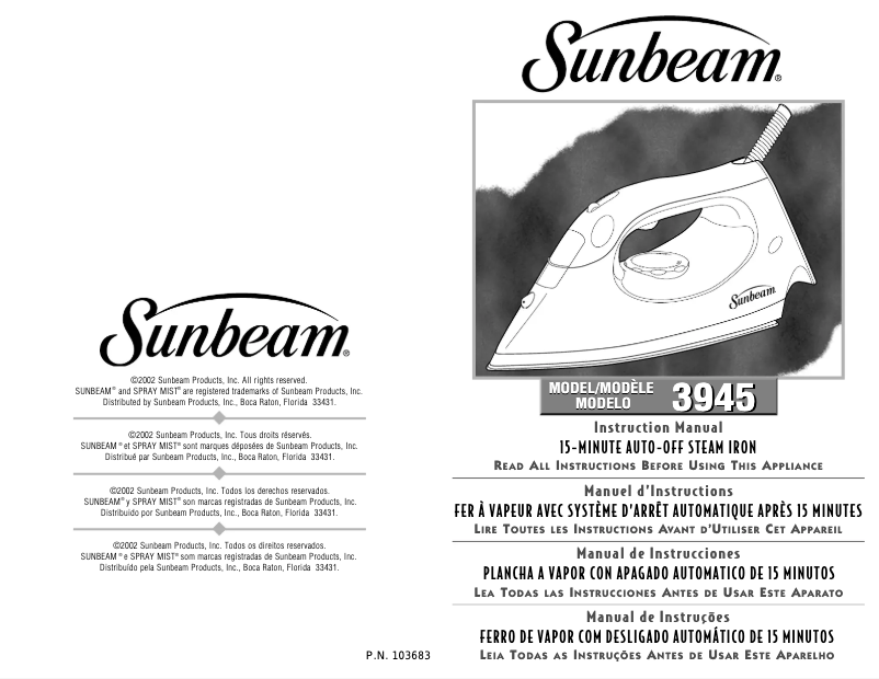 Page 1 de la notice Manuel utilisateur Sunbeam 3945