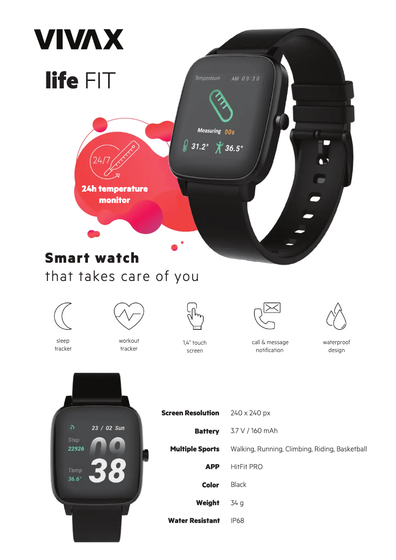 Página 1 del manual Ficha técnica Vivax Life Fit