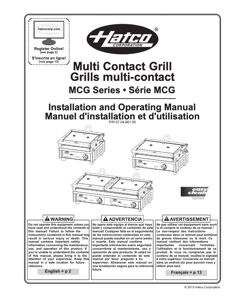 Page 1 de la notice Manuel utilisateur Hatco MCG10G