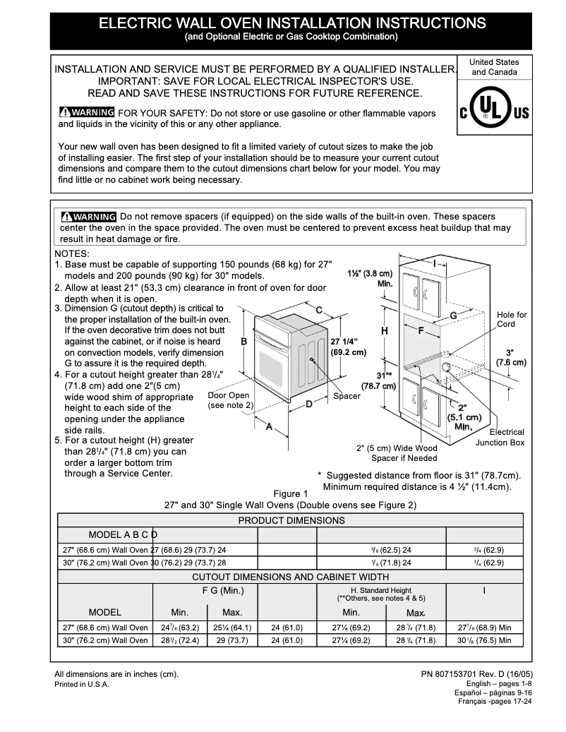 Página 1 del manual Guía de instalación Frigidaire FFEW3025PW