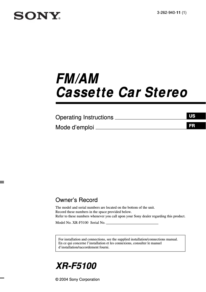 Página 1 del manual Manual de usuario Sony XR-F5100