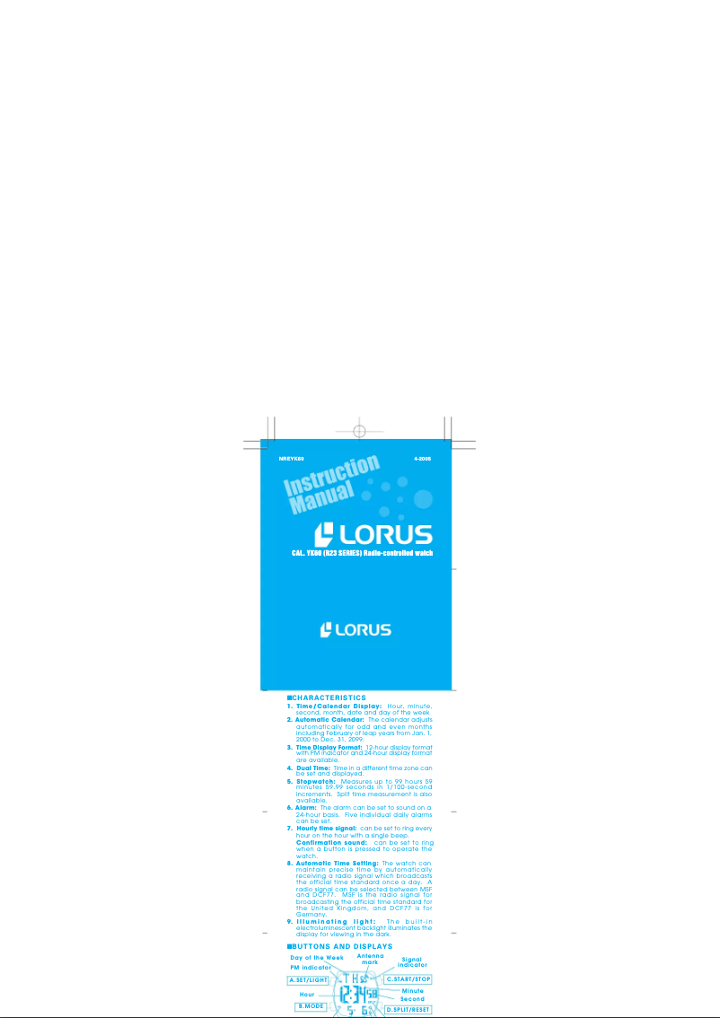 Page n°1 - Manuel utilisateur Lorus YK60