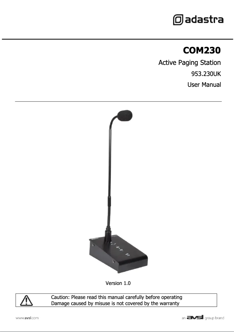 Image de la première page du manuel de l'appareil COM230