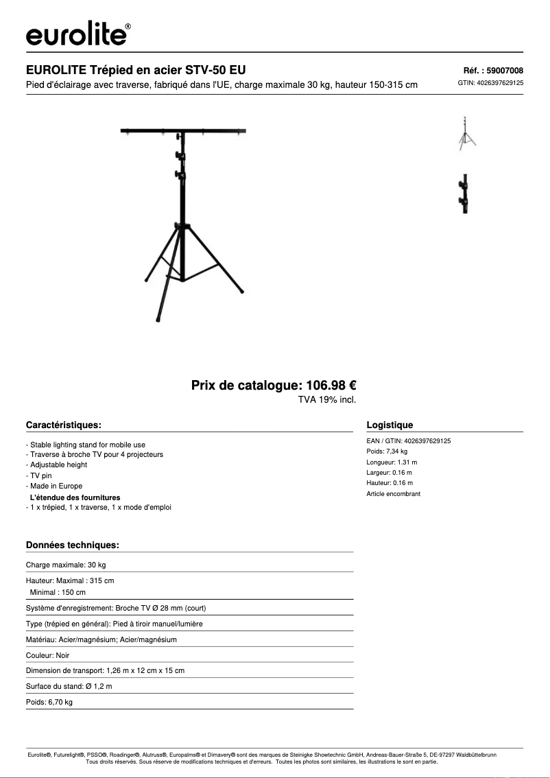 Page n°1 - Fiche technique Eurolite STV-50 EU