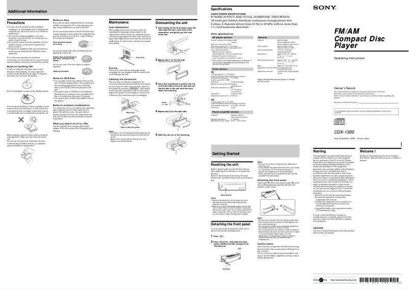 Page n°1 - Manuel utilisateur Sony CDX-1300