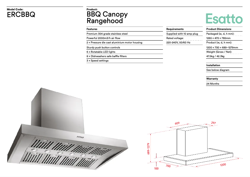 Página 1 del manual Ficha técnica Esatto ERCBBQ