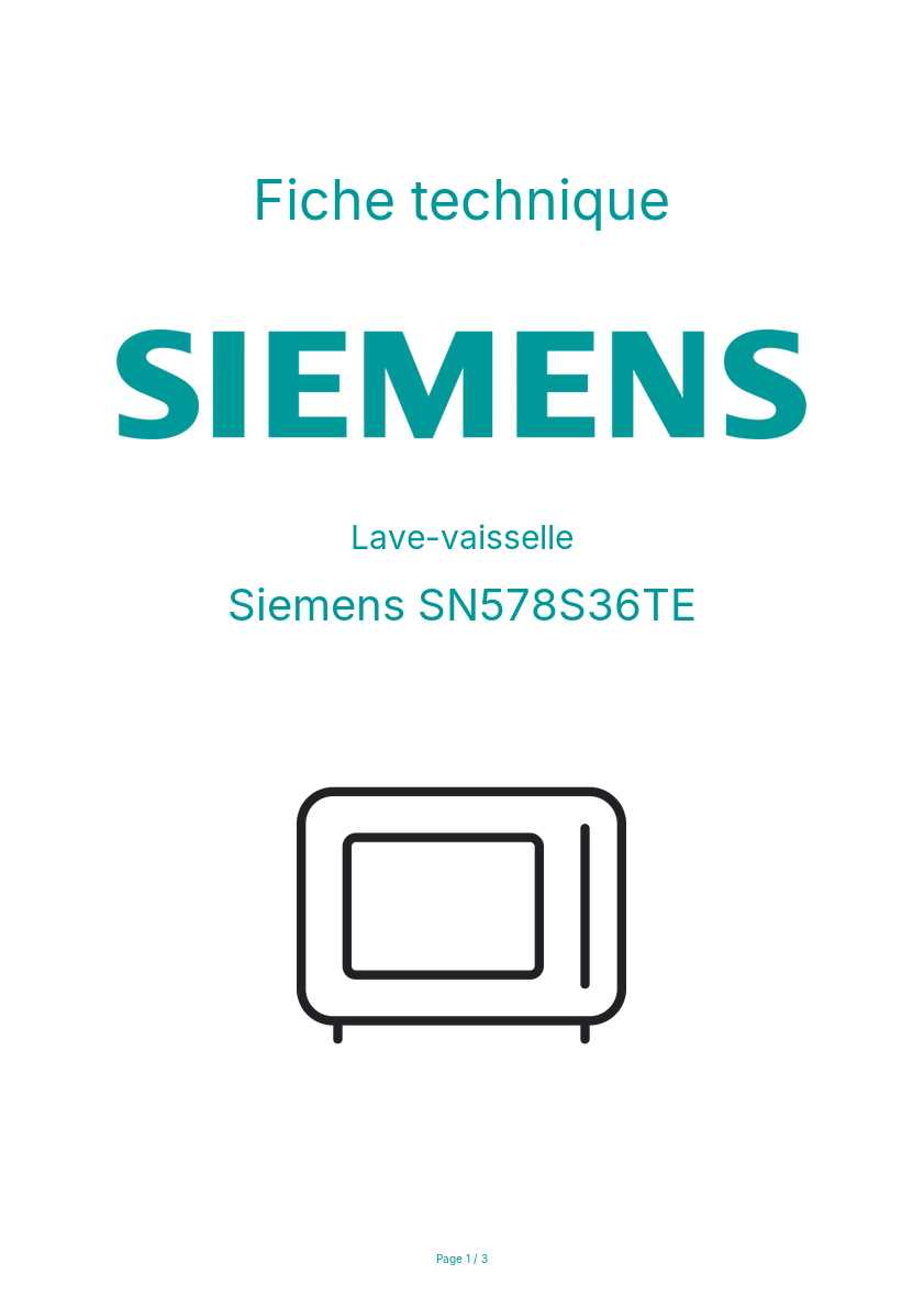 Page n°1 - Fiche technique Siemens SN578S36TE