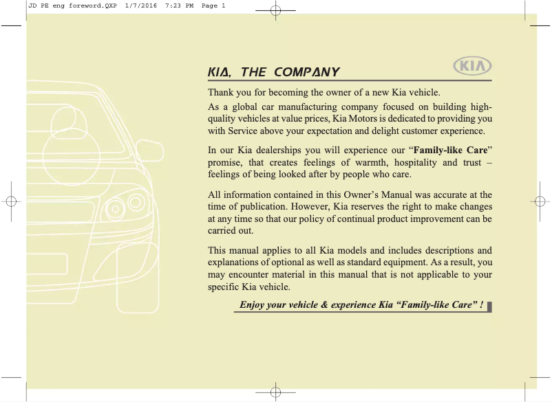 Page 1 de la notice Manuel utilisateur Kia Cee'd (2016)