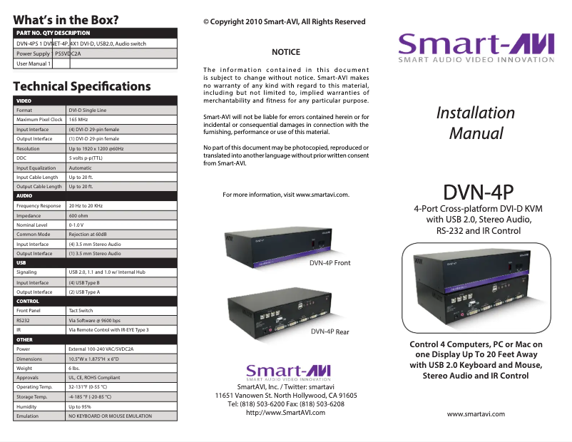 Page n°1 - Manuel utilisateur Smart-AVI DVN-4PS