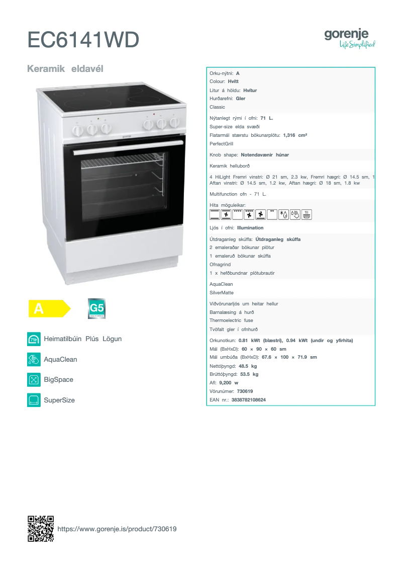 Page n°1 - Manuel utilisateur Gorenje EC6141WD