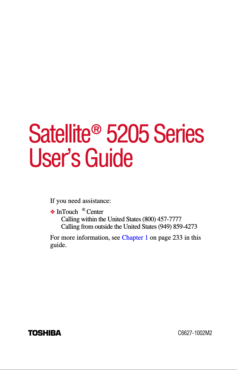 Page 1 de la notice Manuel utilisateur Toshiba Satellite 5205