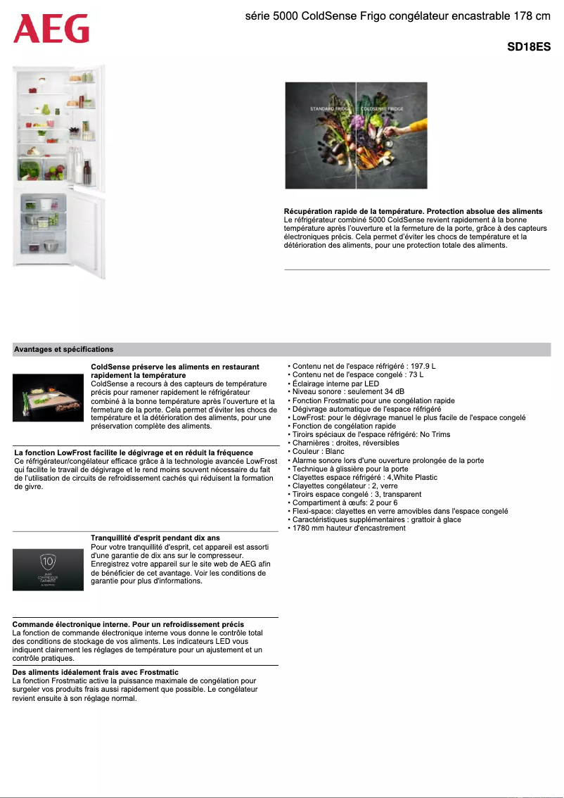 Page 1 de la notice Fiche technique AEG SD18ES