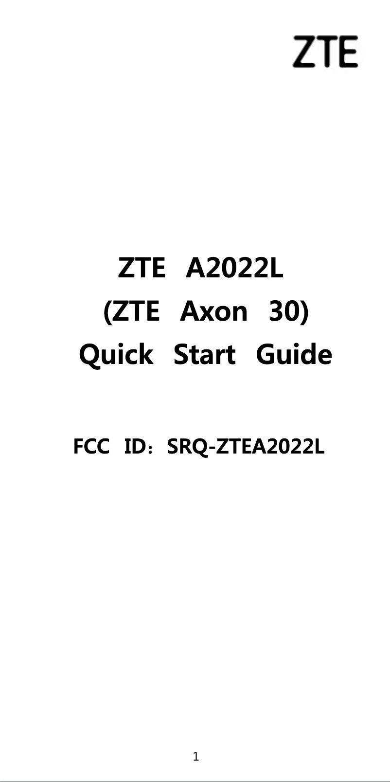 Page 1 de la notice Guide de démarrage rapide ZTE Axon 30 5G