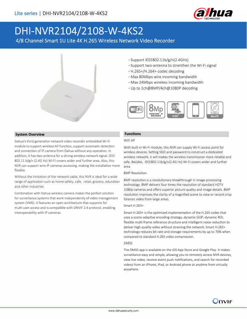 Page n°1 - Fiche technique Dahua Technology NVR2104-W-4KS2
