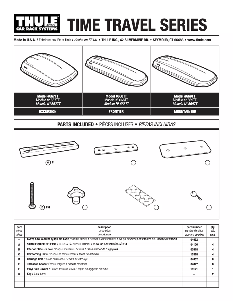 Page n°1 - Manuel utilisateur Thule Time Traveler Excursion TT 667TT