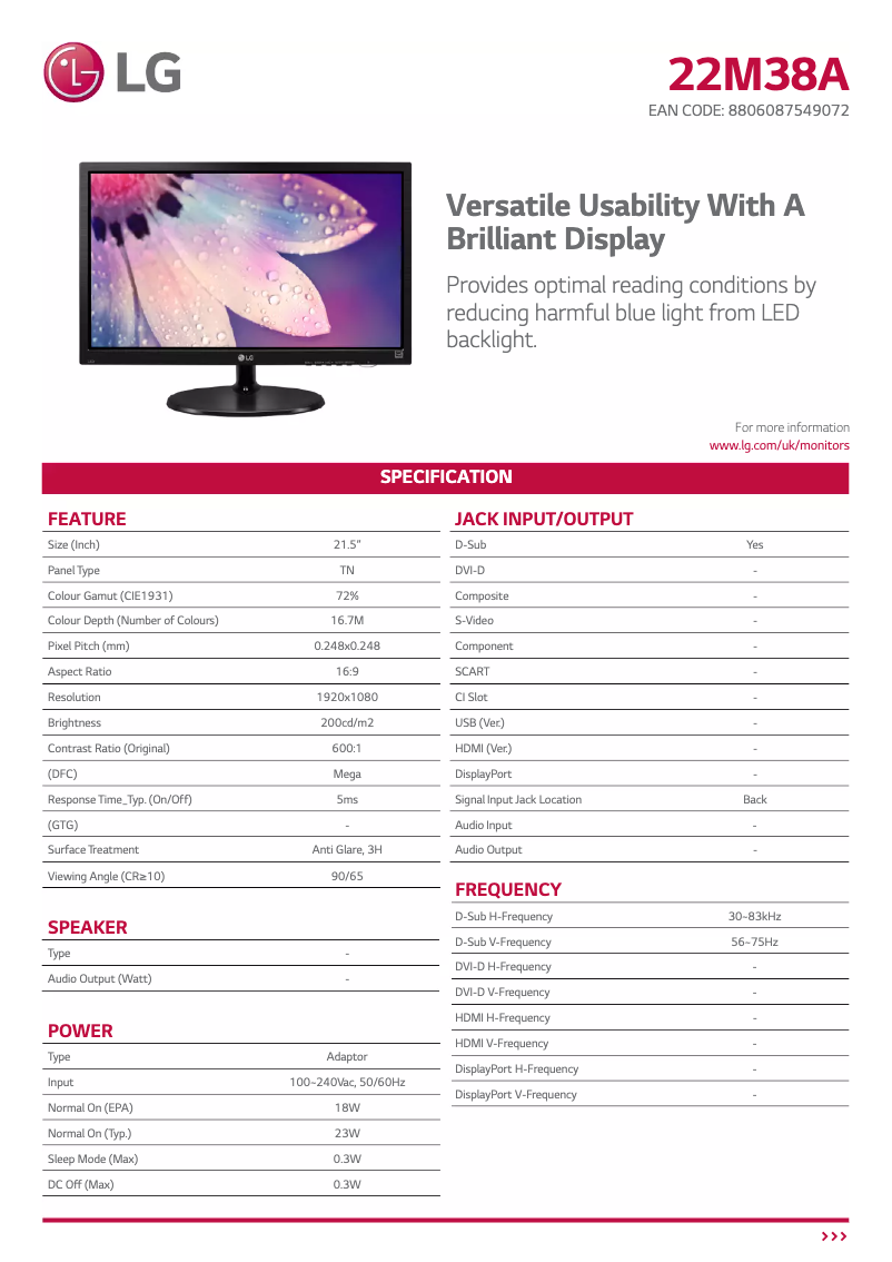 Página 1 del manual Ficha técnica LG 22M38A-B