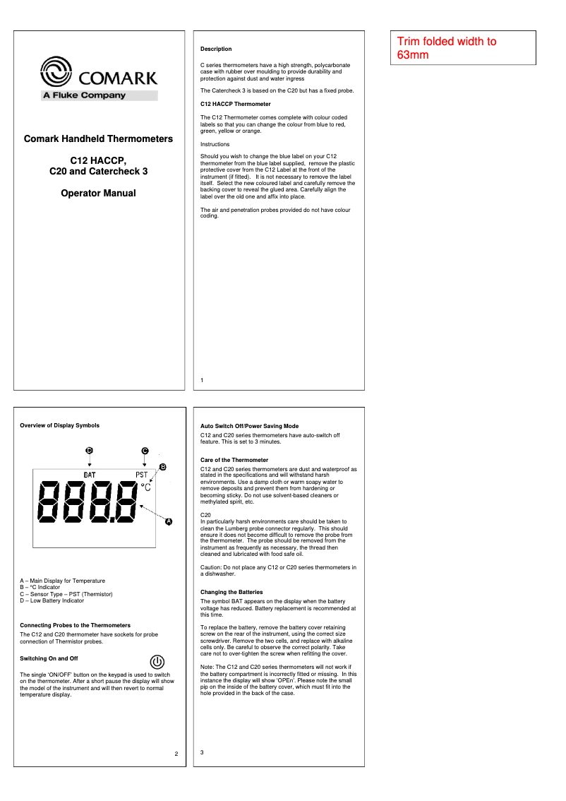 Page 1 de la notice Manuel utilisateur Comark Catercheck 3