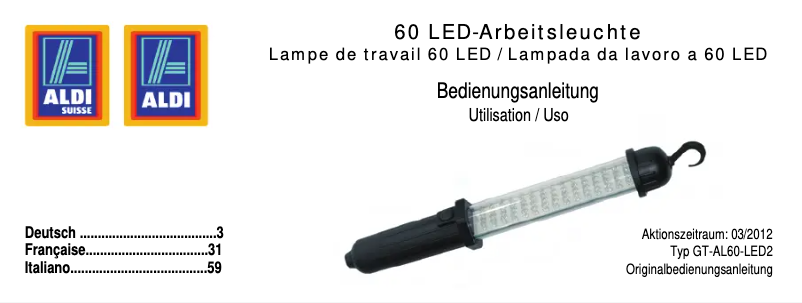 Image de la première page du manuel de l'appareil GT-AL60-LED2
