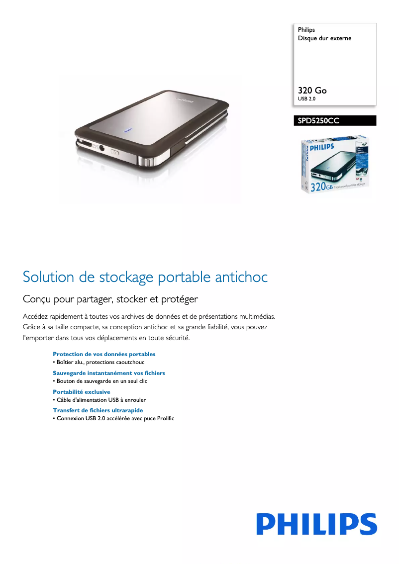 Página 1 del manual Ficha técnica Philips SPD5250CC