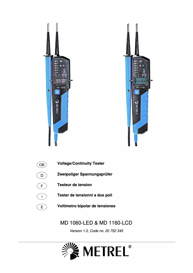 Page 1 de la notice Manuel utilisateur Metrel MD 1160