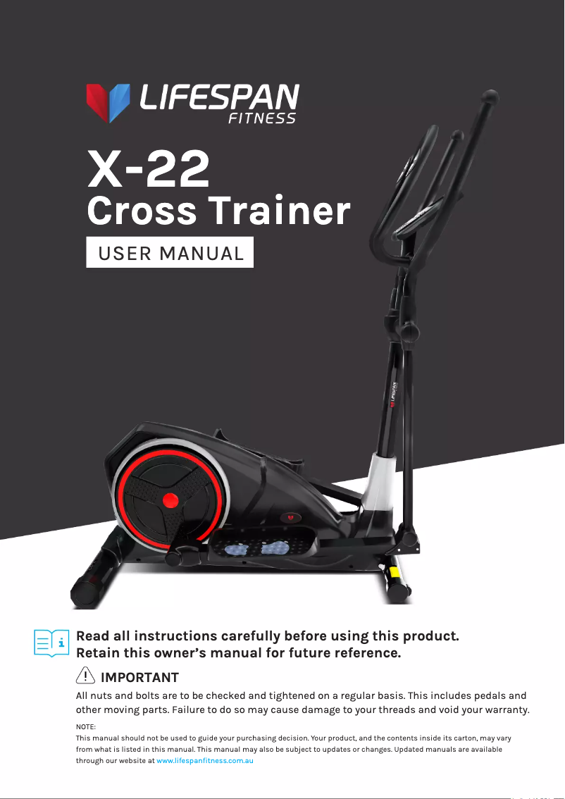 Page n°1 - Manuel utilisateur LifeSpan X-22