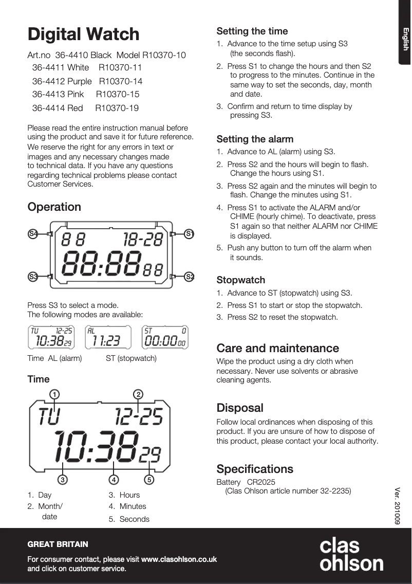 Page n°1 - Manuel utilisateur Clas Ohlson R10370-10