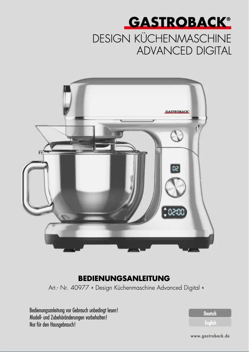 Page 1 de la notice Manuel utilisateur Gastroback Design Stand Mixer Advanced Digital 42827
