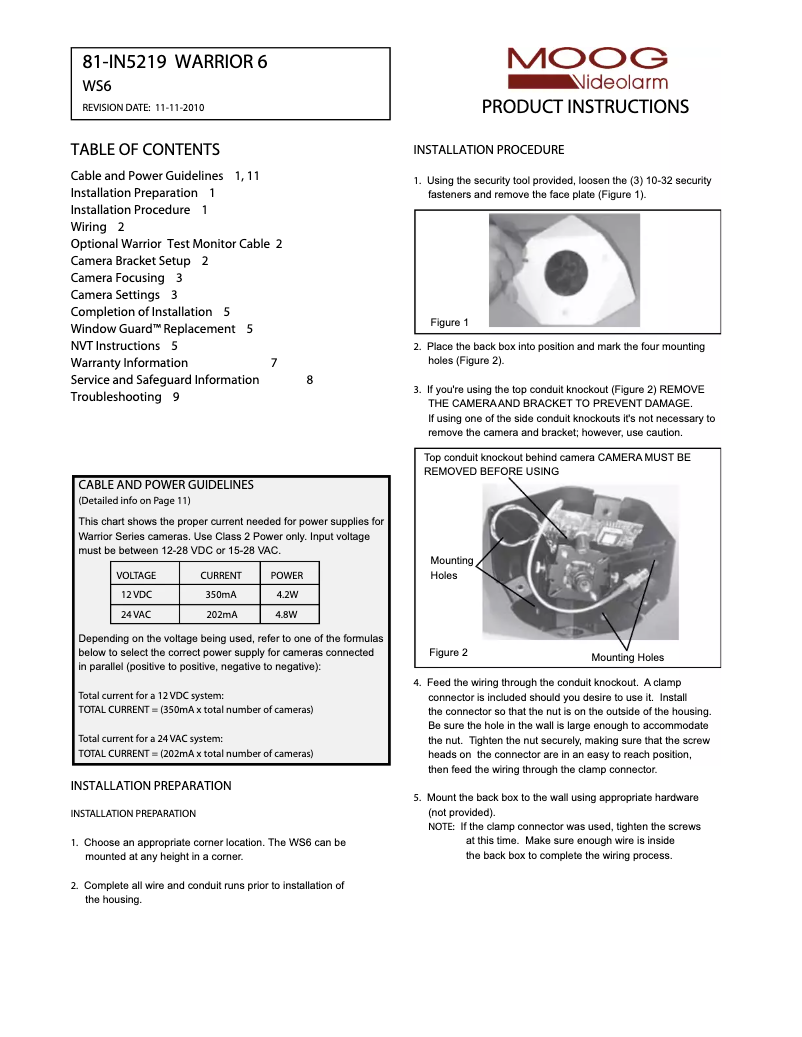 Page n°1 - Manuel utilisateur Moog Videolarm WS6S-50NF