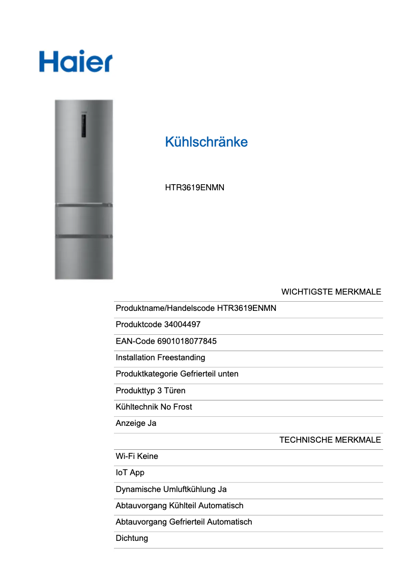 Página 1 del manual Etiqueta energética Haier HTR3619ENMN