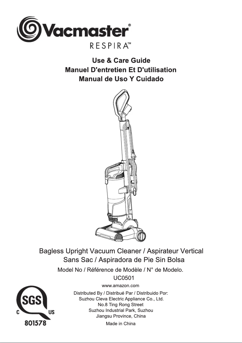 Page 1 de la notice Manuel utilisateur Vacmaster UC0501