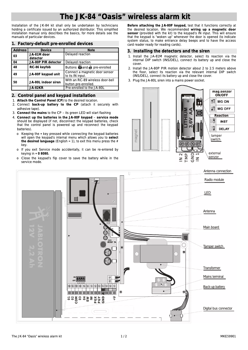 Page 1 de la notice Manuel utilisateur Joblotron JK-84 Oasis